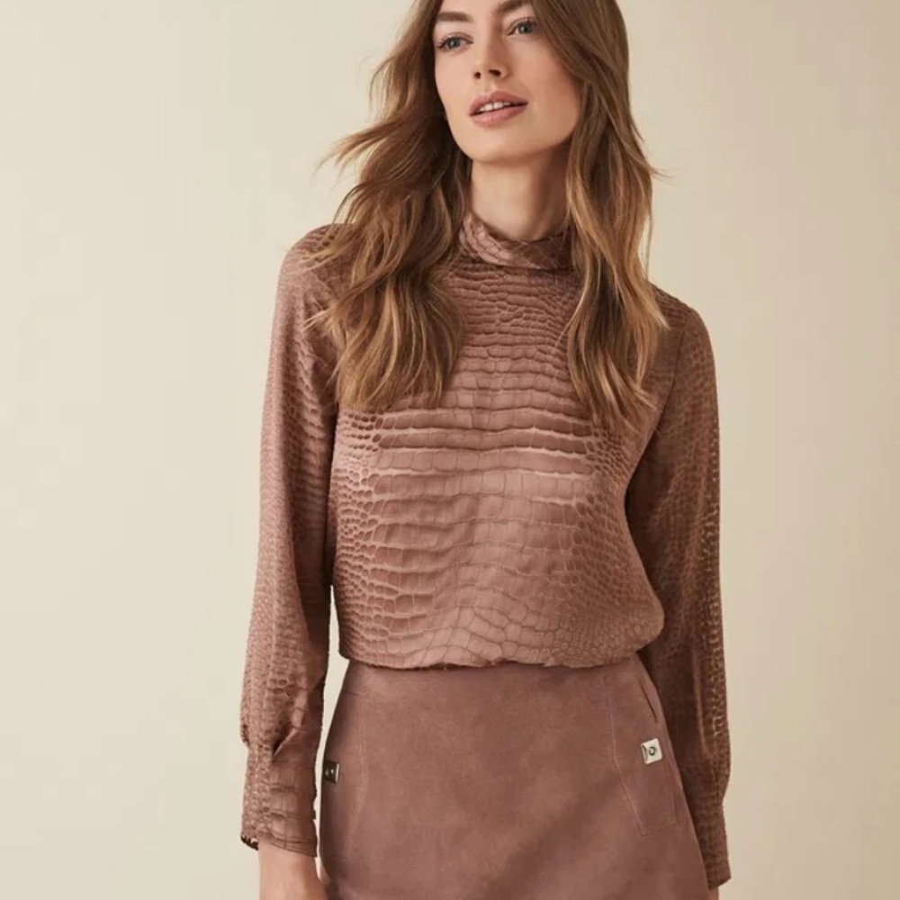 Reiss Della Snakeskin Blouse Long Sleeve Top
